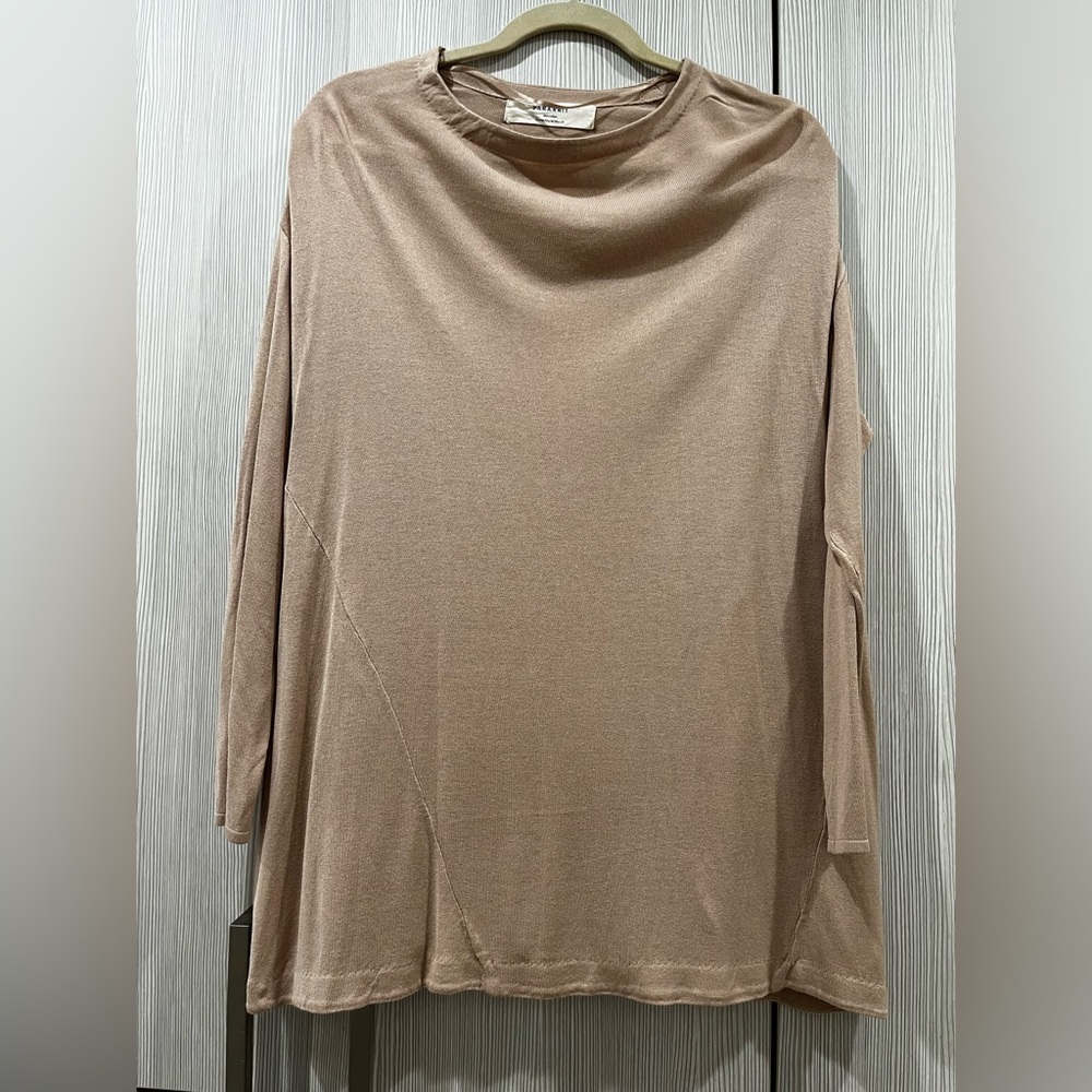 NEW Zara Knit Cowl Neck Tunic Top Drop Shoulder Nude Beige Size Medium